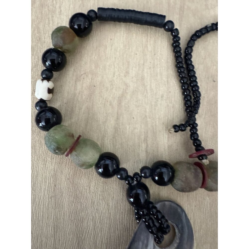 Ethnic Tribal Prehnite & Tagua Nut Beaded Necklace With Glass Accents - Picture 4 of 8